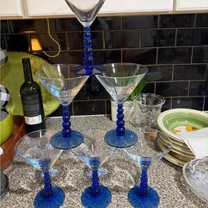 Vintage Elegant Blue Stem Martini Glass Set of 6 from the Caribbean in 70’s